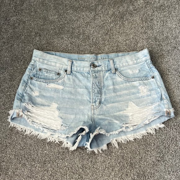 American Eagle Outfitters Pants - American Eagle jean shorts womens 12 blue light wash tomgirl shortie distressed